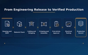 Controlled wire harness manufacturing work instruction workflow