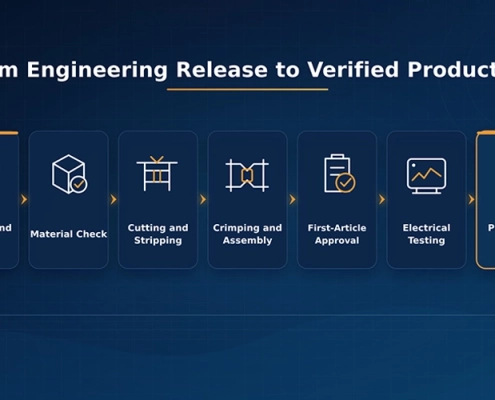 Controlled wire harness manufacturing work instruction workflow
