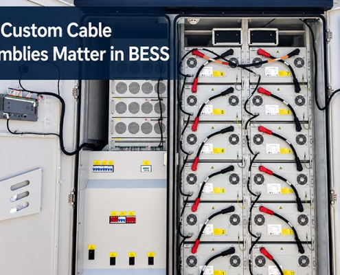 Custom high-voltage cable assemblies inside a battery energy storage cabinet