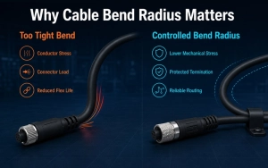 Cable bend radius comparison in industrial wire harness design
