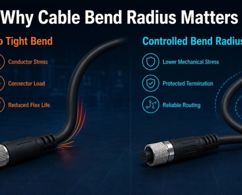 Cable bend radius comparison in industrial wire harness design