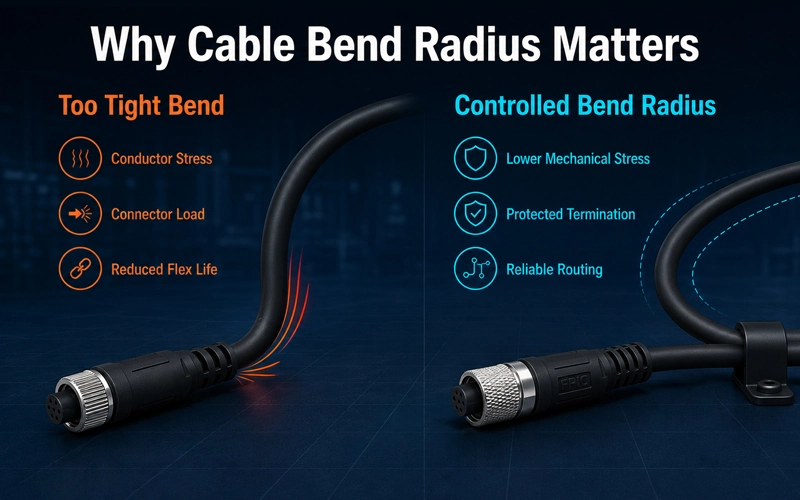 Cable bend radius comparison in industrial wire harness design
