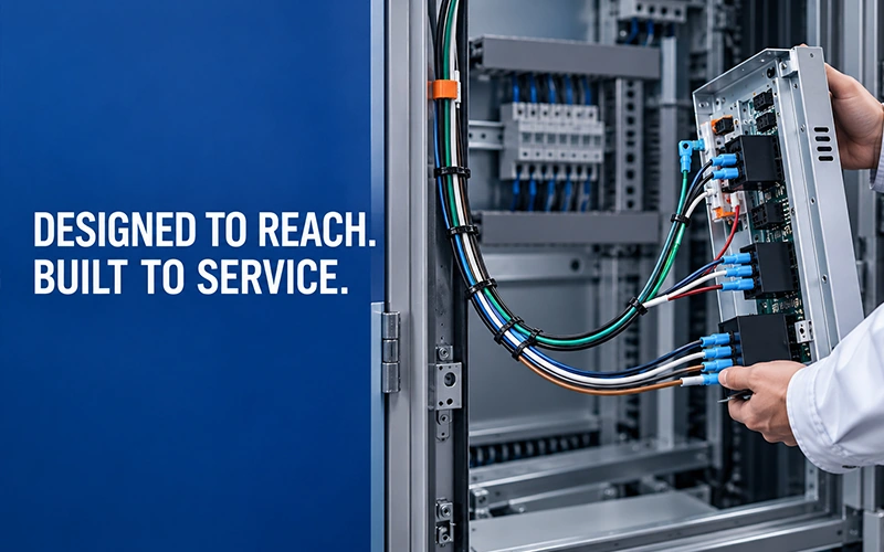 Wire harness service loop providing access to an industrial control module