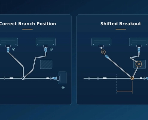 Wire harness branch point tolerance affecting connector reach and installation fit